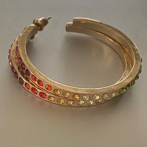 Rainbow 🌈 crystal Gold Multi-Color Hoop pierced Earrings